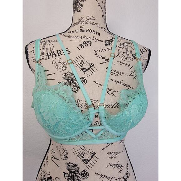 Honey Birdette Vanessa Mint Bra 34C Strappy Lace - Picture 2 of 11